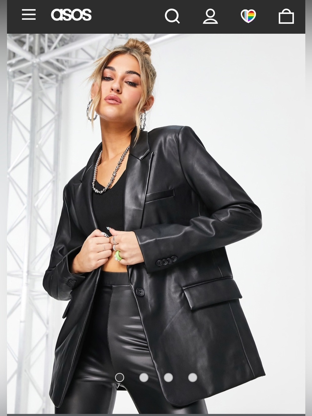 ASOS Pull&Bear 90’s Black Faux Leather Blazer Size M